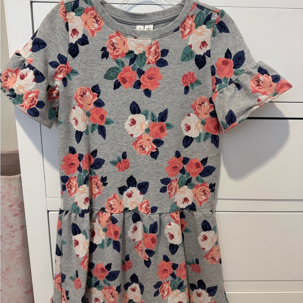 Floral Kids Dress - Gray and Pink